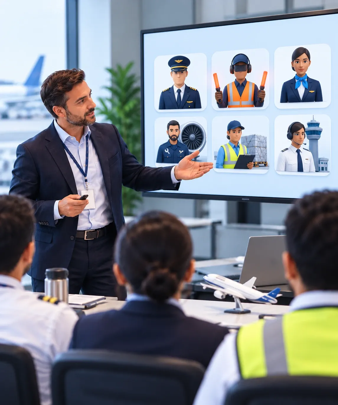 Trainer matching aviation job roles (pilot, ramp, cabin crew, engineering, cargo, air traffic) to the right dangerous goods course